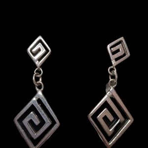 Sterling Silver Greek Square Spiral Dangle Earrings 925